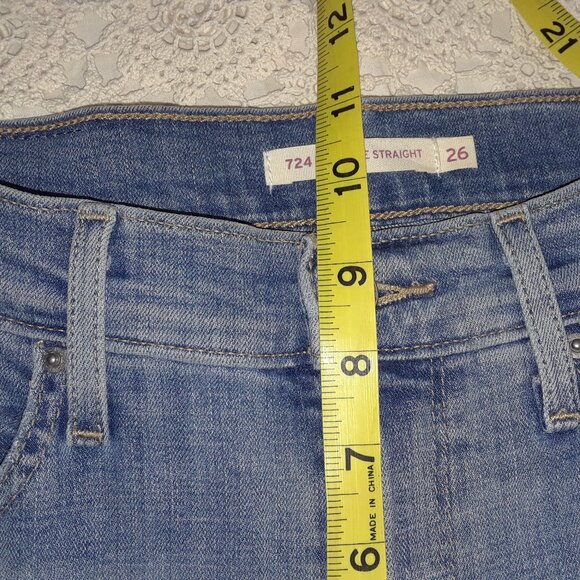 Levi's High Rise Straight 724 Jeans Classic Blue Distressed - Picture 4 of 9